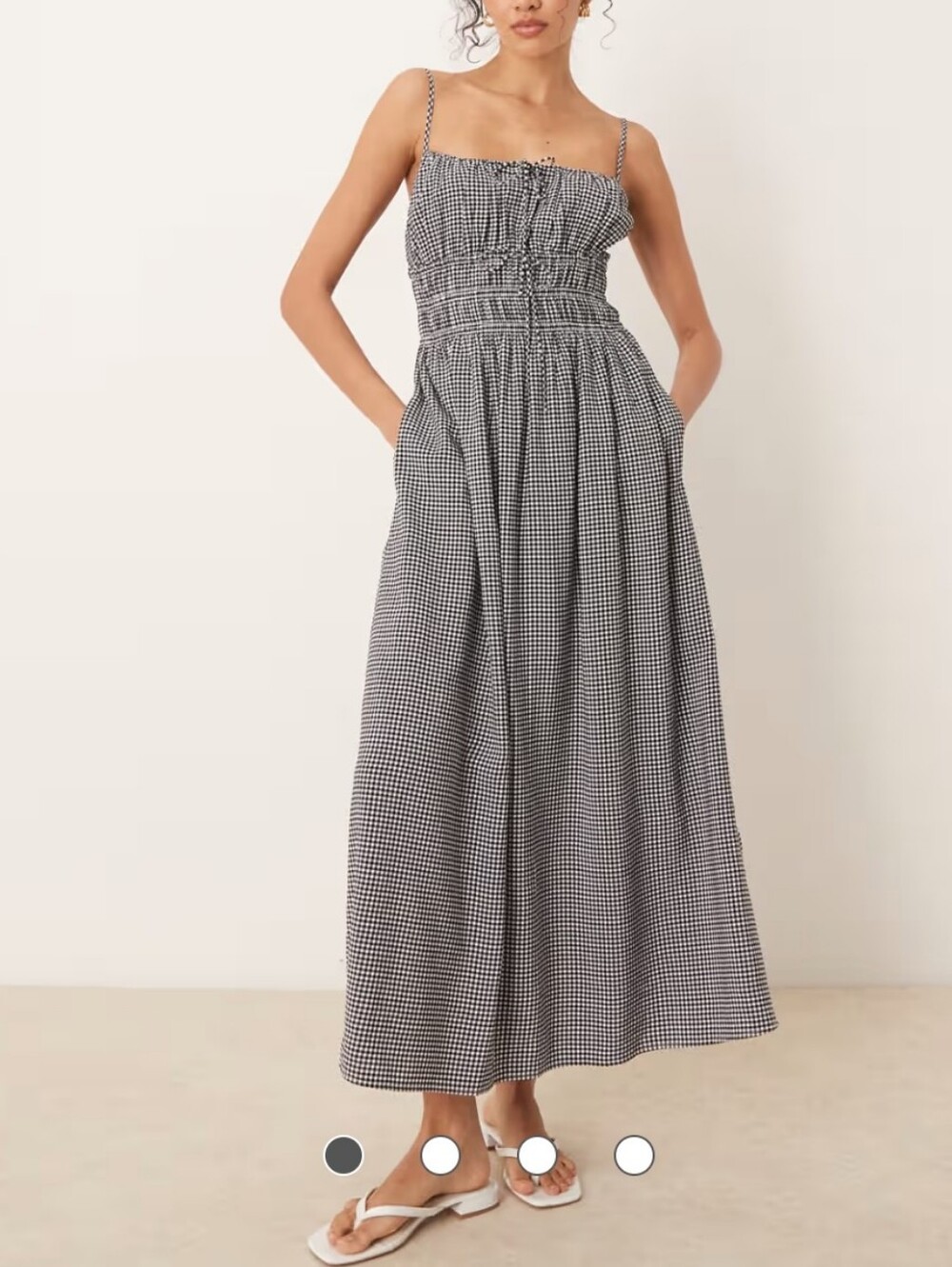 Abercrombie & Fitch spaghetti strap flowy maxi dress in black gingham Size S/P